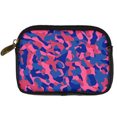 Blue And Pink Camouflage Pattern Digital Camera Leather Case by SpinnyChairDesigns