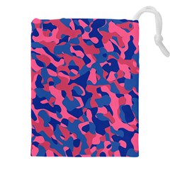 Blue And Pink Camouflage Pattern Drawstring Pouch (4xl) by SpinnyChairDesigns