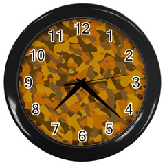 Brown And Orange Camouflage Wall Clock (black) by SpinnyChairDesigns