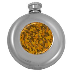 Brown And Orange Camouflage Round Hip Flask (5 Oz) by SpinnyChairDesigns