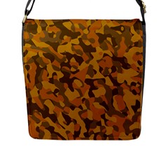 Brown And Orange Camouflage Flap Closure Messenger Bag (l) by SpinnyChairDesigns