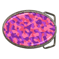 Pink And Purple Camouflage Belt Buckles by SpinnyChairDesigns