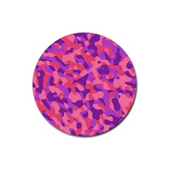 Pink And Purple Camouflage Rubber Coaster (round)  by SpinnyChairDesigns