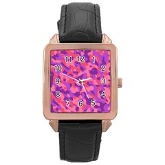 Pink And Purple Camouflage Rose Gold Leather Watch  by SpinnyChairDesigns