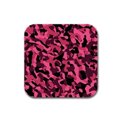 Black And Pink Camouflage Pattern Rubber Square Coaster (4 Pack)  by SpinnyChairDesigns