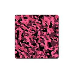 Black And Pink Camouflage Pattern Square Magnet by SpinnyChairDesigns