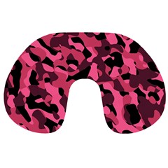 Black And Pink Camouflage Pattern Travel Neck Pillow by SpinnyChairDesigns