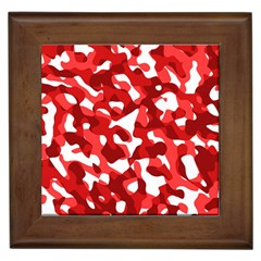 Red And White Camouflage Pattern Framed Tile by SpinnyChairDesigns