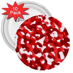 Red And White Camouflage Pattern 3  Buttons (10 Pack)  by SpinnyChairDesigns