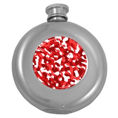 Red And White Camouflage Pattern Round Hip Flask (5 Oz) by SpinnyChairDesigns