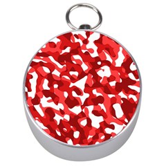 Red And White Camouflage Pattern Silver Compasses by SpinnyChairDesigns