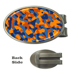 Blue And Orange Camouflage Pattern Money Clips (oval)  by SpinnyChairDesigns