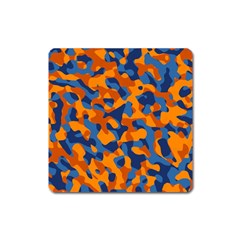 Blue And Orange Camouflage Pattern Square Magnet by SpinnyChairDesigns