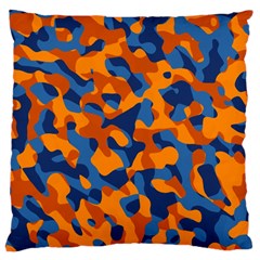 Blue And Orange Camouflage Pattern Large Cushion Case (one Side) by SpinnyChairDesigns
