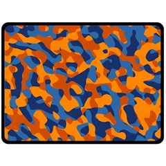 Blue And Orange Camouflage Pattern Double Sided Fleece Blanket (large)  by SpinnyChairDesigns