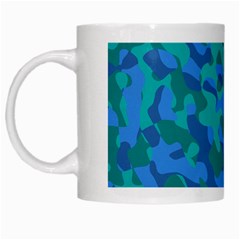 Blue Turquoise Teal Camouflage Pattern White Mugs by SpinnyChairDesigns