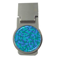 Blue Turquoise Teal Camouflage Pattern Money Clips (round)  by SpinnyChairDesigns