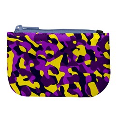 Purple And Yellow Camouflage Pattern Large Coin Purse by SpinnyChairDesigns