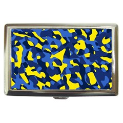 Blue And Yellow Camouflage Pattern Cigarette Money Case by SpinnyChairDesigns