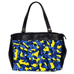 Blue And Yellow Camouflage Pattern Oversize Office Handbag (2 Sides) by SpinnyChairDesigns