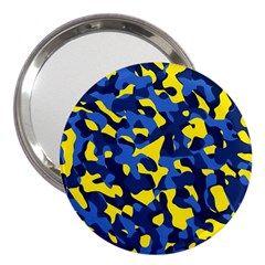 Blue And Yellow Camouflage Pattern 3  Handbag Mirrors by SpinnyChairDesigns