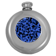 Black And Blue Camouflage Pattern Round Hip Flask (5 Oz) by SpinnyChairDesigns
