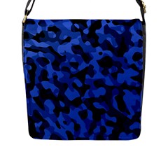 Black And Blue Camouflage Pattern Flap Closure Messenger Bag (l) by SpinnyChairDesigns