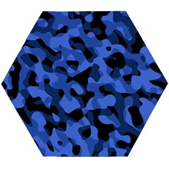 Black And Blue Camouflage Pattern Wooden Puzzle Hexagon by SpinnyChairDesigns