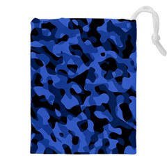 Black And Blue Camouflage Pattern Drawstring Pouch (4xl) by SpinnyChairDesigns