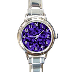 Purple Black Camouflage Pattern Round Italian Charm Watch by SpinnyChairDesigns