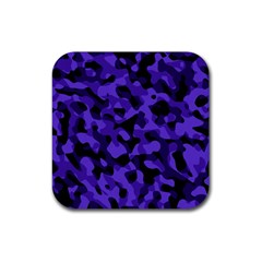 Purple Black Camouflage Pattern Rubber Coaster (square)  by SpinnyChairDesigns