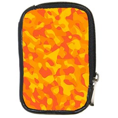 Orange And Yellow Camouflage Pattern Compact Camera Leather Case by SpinnyChairDesigns