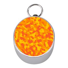 Orange And Yellow Camouflage Pattern Mini Silver Compasses by SpinnyChairDesigns