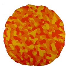 Orange and Yellow Camouflage Pattern Large 18  Premium Flano Round Cushions