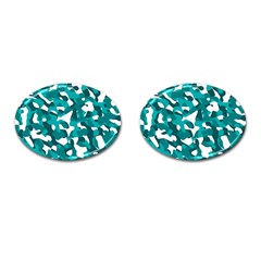 Teal And White Camouflage Pattern Cufflinks (oval) by SpinnyChairDesigns