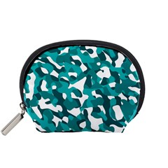 Teal And White Camouflage Pattern Accessory Pouch (small) by SpinnyChairDesigns