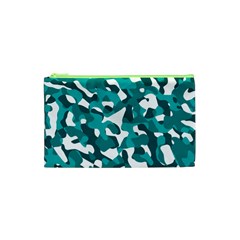 Teal And White Camouflage Pattern Cosmetic Bag (xs) by SpinnyChairDesigns