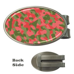Pink And Green Camouflage Pattern Money Clips (oval)  by SpinnyChairDesigns