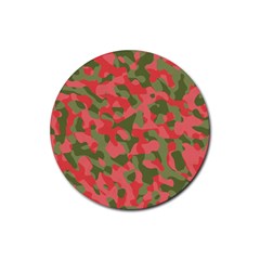 Pink And Green Camouflage Pattern Rubber Coaster (round)  by SpinnyChairDesigns