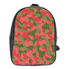 Pink And Green Camouflage Pattern School Bag (xl) by SpinnyChairDesigns