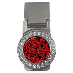Red And Black Camouflage Pattern Money Clips (cz)  by SpinnyChairDesigns