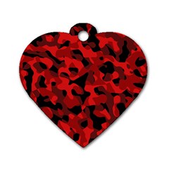 Red And Black Camouflage Pattern Dog Tag Heart (one Side) by SpinnyChairDesigns