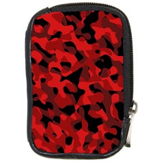 Red And Black Camouflage Pattern Compact Camera Leather Case by SpinnyChairDesigns