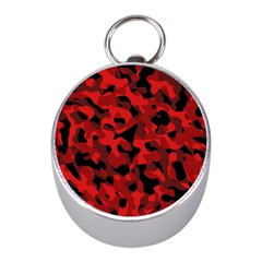Red And Black Camouflage Pattern Mini Silver Compasses by SpinnyChairDesigns