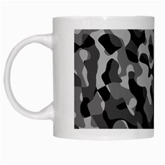 Grey And Black Camouflage Pattern White Mugs by SpinnyChairDesigns