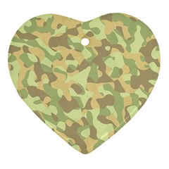 Light Green Brown Yellow Camouflage Pattern Ornament (heart) by SpinnyChairDesigns