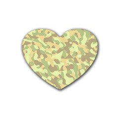 Light Green Brown Yellow Camouflage Pattern Heart Coaster (4 Pack)  by SpinnyChairDesigns