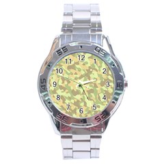 Light Green Brown Yellow Camouflage Pattern Stainless Steel Analogue Watch by SpinnyChairDesigns
