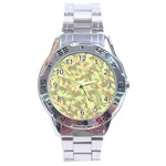 Light Green Brown Yellow Camouflage Pattern Stainless Steel Analogue Watch Front
