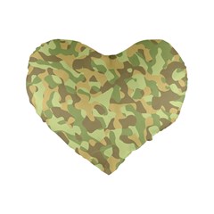 Light Green Brown Yellow Camouflage Pattern Standard 16  Premium Flano Heart Shape Cushions by SpinnyChairDesigns